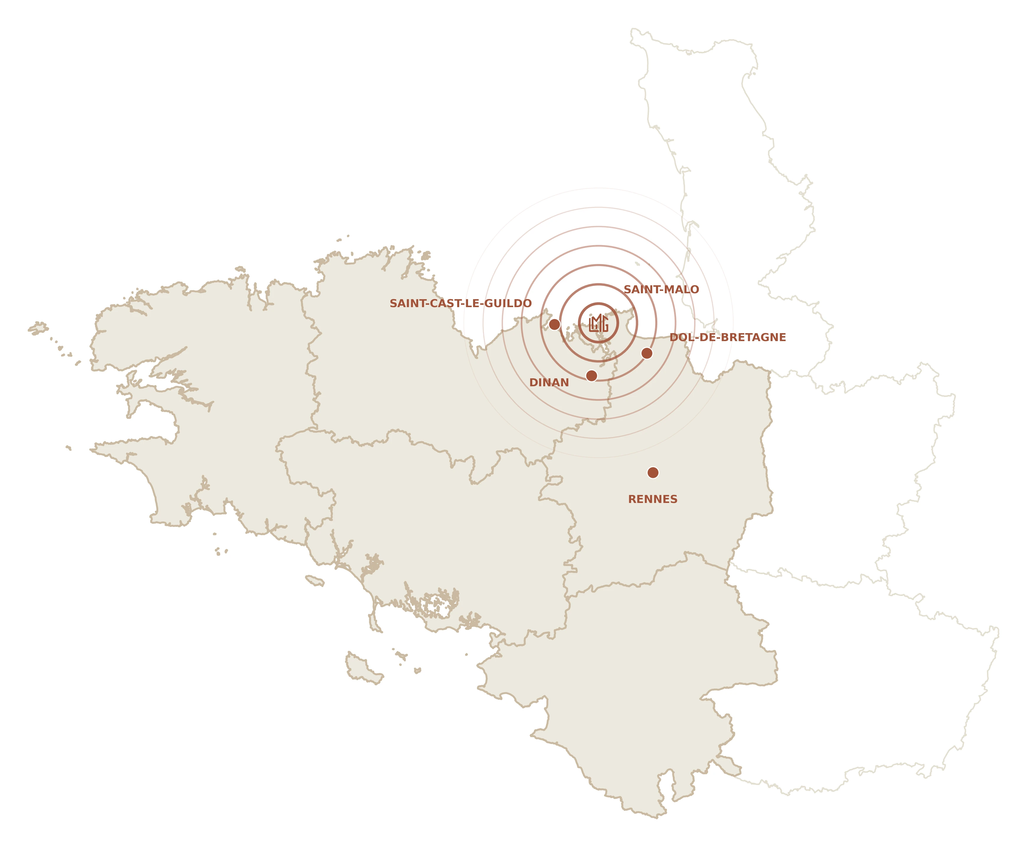 Zone d'intervention de LMG CONSEIL autour de Saint-Malo, Dinard, Dinan et Dol-de-Bretagne